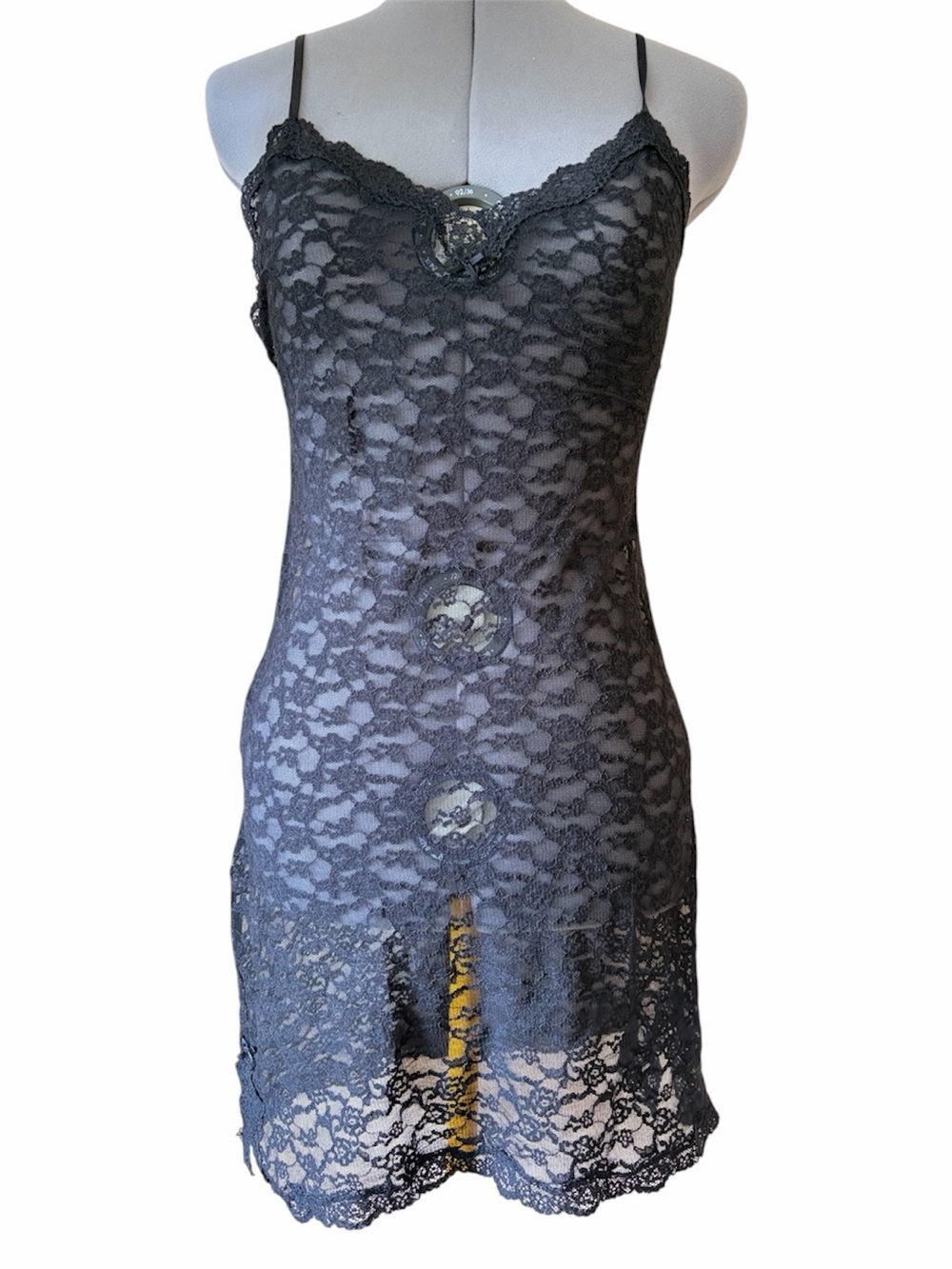 Victoria’s Secret Black Lace Slip Dress Lingerie Chemise Sheer Floral Lace Night